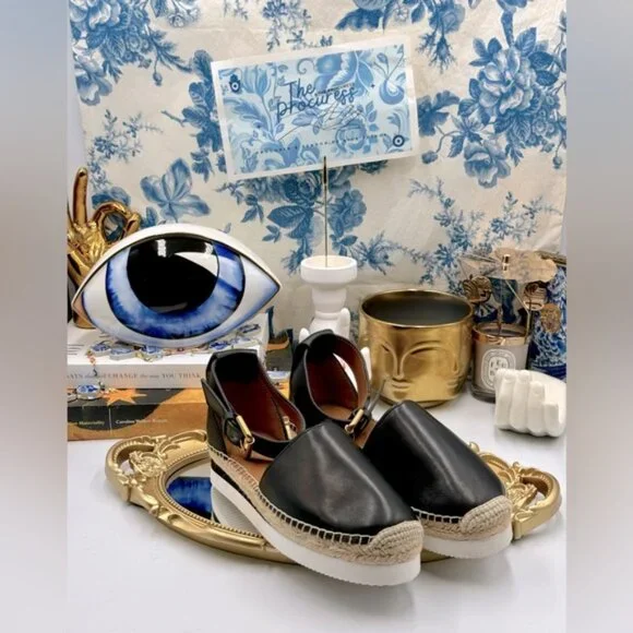 🆕 SEE BY CHLOE 🧿 NWOB Glyn Black Leather Espadrille Sandals - EU 37 - Picture 2 of 16